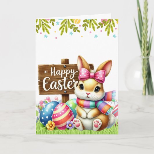 Cute Rabbit 'HAPPY EASTER' Card  Kaart (Voorkant)
