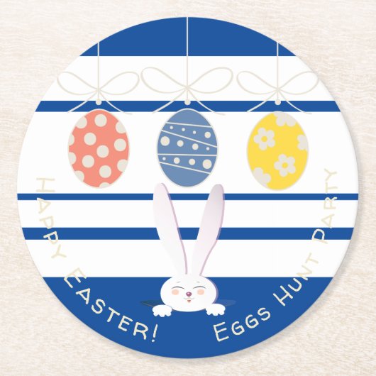 Cute Rabbit Happy Easter Eggs Hunt Party Moderne Ronde Kartonnen Onderzetter (Voorkant)