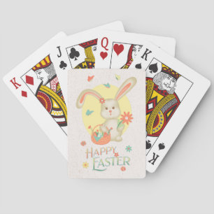Cute Rabbit Happy Easter Floral Retro Pokerkaarten