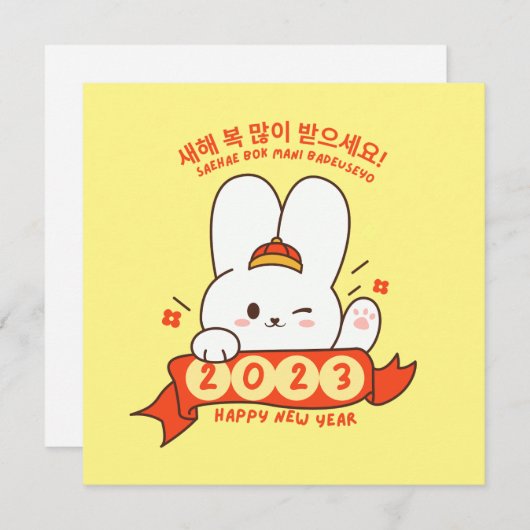 Cute Rabbit Happy Nieuwjaar 2023 in korean hangul Bedankkaart (Voorkant / Achterkant)
