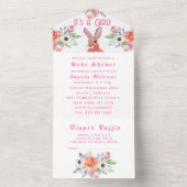 Cute Rabbit Hare Flowers Het is een meisje Baby sh All In One Uitnodiging (Binnen)
