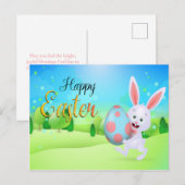 Cute Rabbit Holding Blue Pink Easter Eggs Holiday Briefkaart (Voorkant / Achterkant)