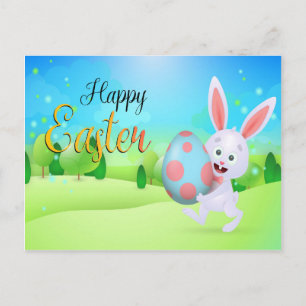 Cute Rabbit Holding Blue Pink Easter Eggs Holiday Briefkaart