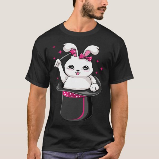 Cute Rabbit In A Hat  Magician Performer Illusioni T-shirt (Voorkant)
