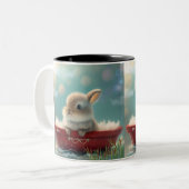 Cute Rabbit in a Red Boat Personalized Tweekleurige Koffiemok (Voorkant links)