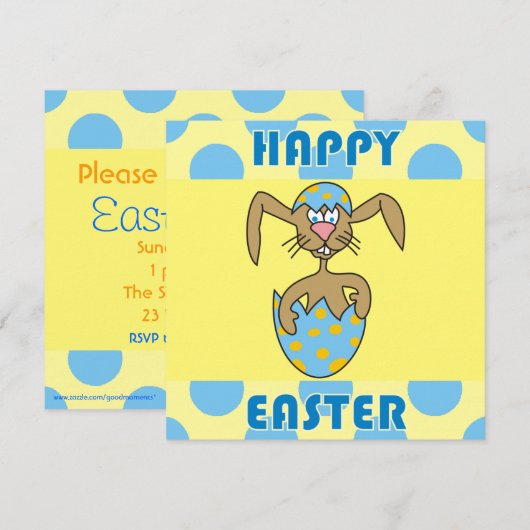 Cute Rabbit in Egg Easter Party Invitations Kaart (Voorkant / Achterkant)