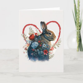 Cute Rabbit met Red Flowers voor Valentijnsdag Feestdagen Kaart