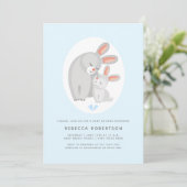 Cute rabbit moeder en bunny blue boy douche kaart (Staand voorkant)