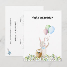 Cute Rabbit On A Picnic With Balloons Invitation Briefkaart