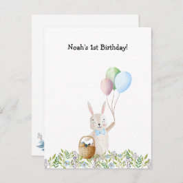 Cute Rabbit On A Picnic With Balloons Invitation Briefkaart