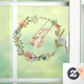 Cute Rabbit On A Swing Floral Wreath Name Sticker (Huis)