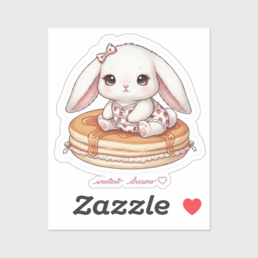 Cute Rabbit on Fluffy Pancake-Pancake Pajama Bunny Sticker (Vel)