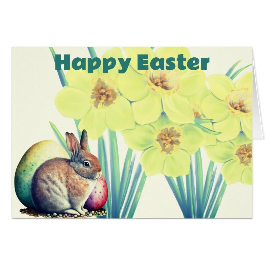 Cute Rabbit onder Waterverf Daffodil Flowers (Voorkant Horizontaal)