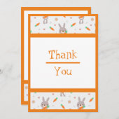 Cute Rabbit Oranje Boy Girl Bedankkaart (Voorkant / Achterkant)