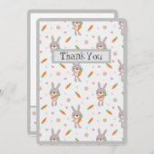 Cute Rabbit Oranje Grey Boy Girl Bedankkaart (Voorkant / Achterkant)
