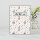 Cute Rabbit Oranje Grey Boy Girl Bedankkaart (Staand voorkant)