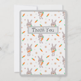 Cute Rabbit Oranje Grey Boy Girl Bedankkaart