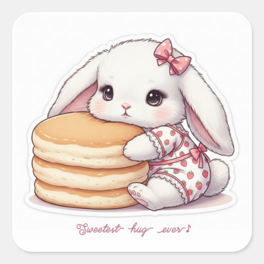 Cute Rabbit & Pancake - Adorable Breakfast Sweet  Vierkante Sticker (Voorkant)