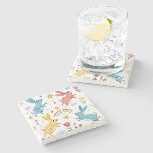 Cute Rabbit Pattern Stenen Onderzetter (Zijkant)