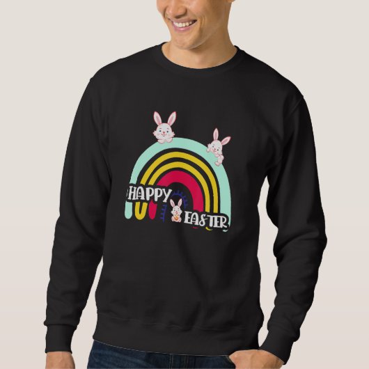 Cute Rabbit Rainbow Easter Eggs Bunny Happy Pasen Trui (Voorkant)