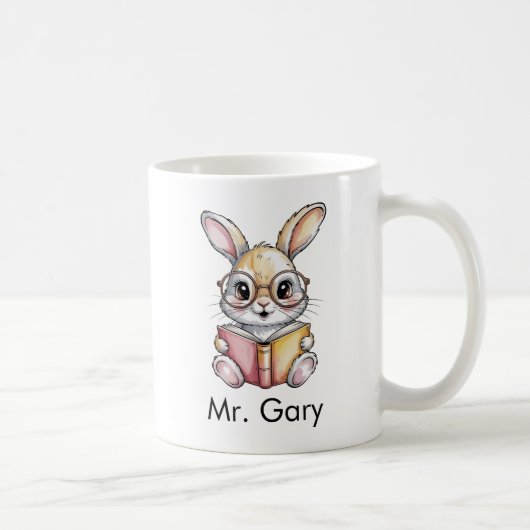Cute Rabbit Reading a Book Custom Koffiemok (Rechts)