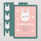Cute Rabbit roze Green Paarse Stars Birthday Kaart (Voorkant / Achterkant)