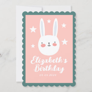Cute Rabbit roze Green Paarse Stars Birthday Kaart