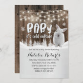 Cute Rabbit Rustic Winter Forest Baby shower Kaart (Voorkant / Achterkant)