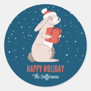 Cute Rabbit Snowy Winter Holiday Animal Ronde Sticker