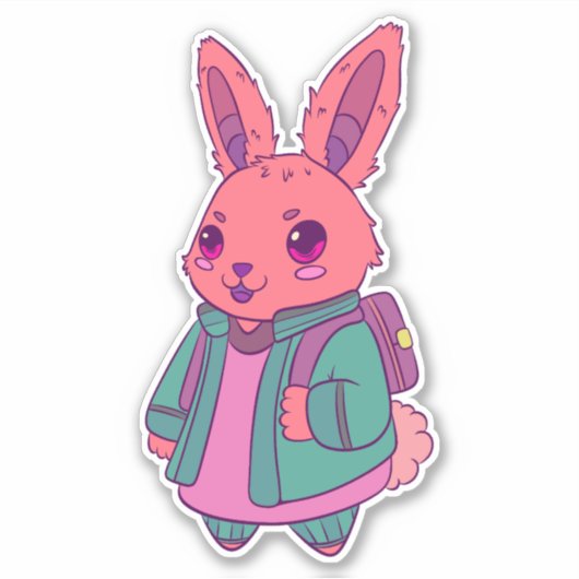 Cute Rabbit Sticker (Voorkant)