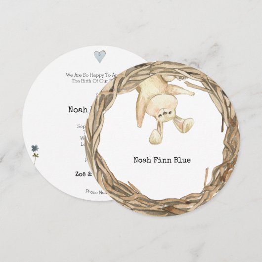 Cute Rabbit Sweet Animal Baby Announcement Card Kaart (Voorkant / Achterkant)