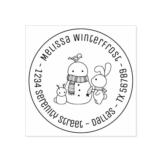 Cute Rabbit Toevoeging Wortel aan Snowman Round Ad Rubberstempel (Afrduk)