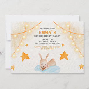 Cute rabbit waterverf Baby First Birthday party Kaart