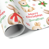 Cute Rabbit Winter Scarf Holidays Christmas Cadeaupapier (Rol Hoek)