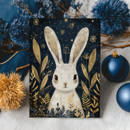 Cute Rabbit Winter Woodland Elegant Christmas  Briefkaart