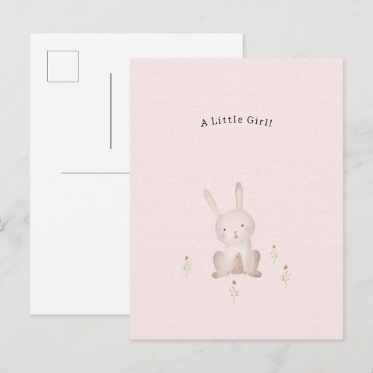 Cute Rabbit With Flowers Baby Girl Daughter Briefkaart (Voorkant / Achterkant)
