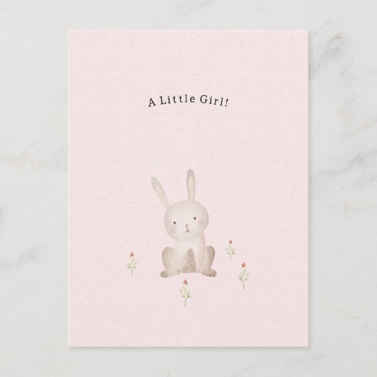 Cute Rabbit With Flowers Baby Girl Daughter Briefkaart (Voorkant)