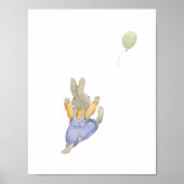 Cute Rabbit With Green Balloon Nursery Poster (Voorkant)