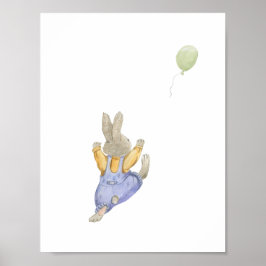Cute Rabbit With Green Balloon Nursery Poster
