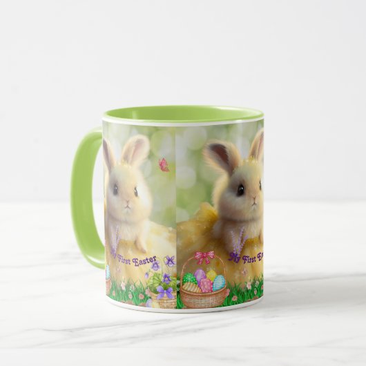 Cute Rabbit yellow jurk First Easter Specialized Mok (Voorkant links)