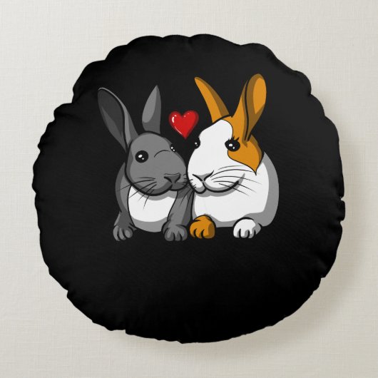 Cute Rabbits Bunny Animal Couple in Love Rond Kussen (Voorkant)