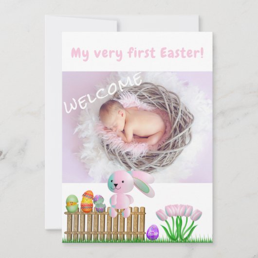 Cute Rabbits First Easter Welcome Photo Baby Birth Aankondiging (Voorkant)