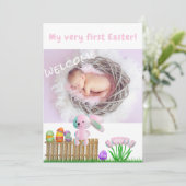 Cute Rabbits First Easter Welcome Photo Baby Birth Aankondiging (Staand voorkant)