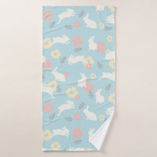 Cute Rabbits Flowers Pattern Badhanddoek