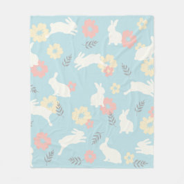 Cute Rabbits Flowers Pattern Fleece Deken