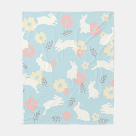 Cute Rabbits Flowers Pattern Fleece Deken (Voorkant)