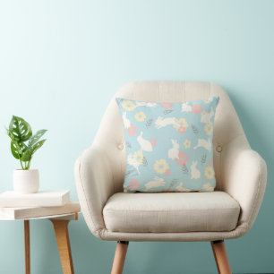 Cute Rabbits Flowers Pattern Kussen
