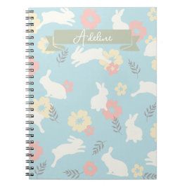 Cute Rabbits Flowers Pattern Notitieboek