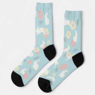 Cute Rabbits Flowers Pattern Sokken
