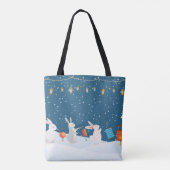 Cute Rabbits Lantern Parade Through Snow Christmas Tote Bag (Achterkant)